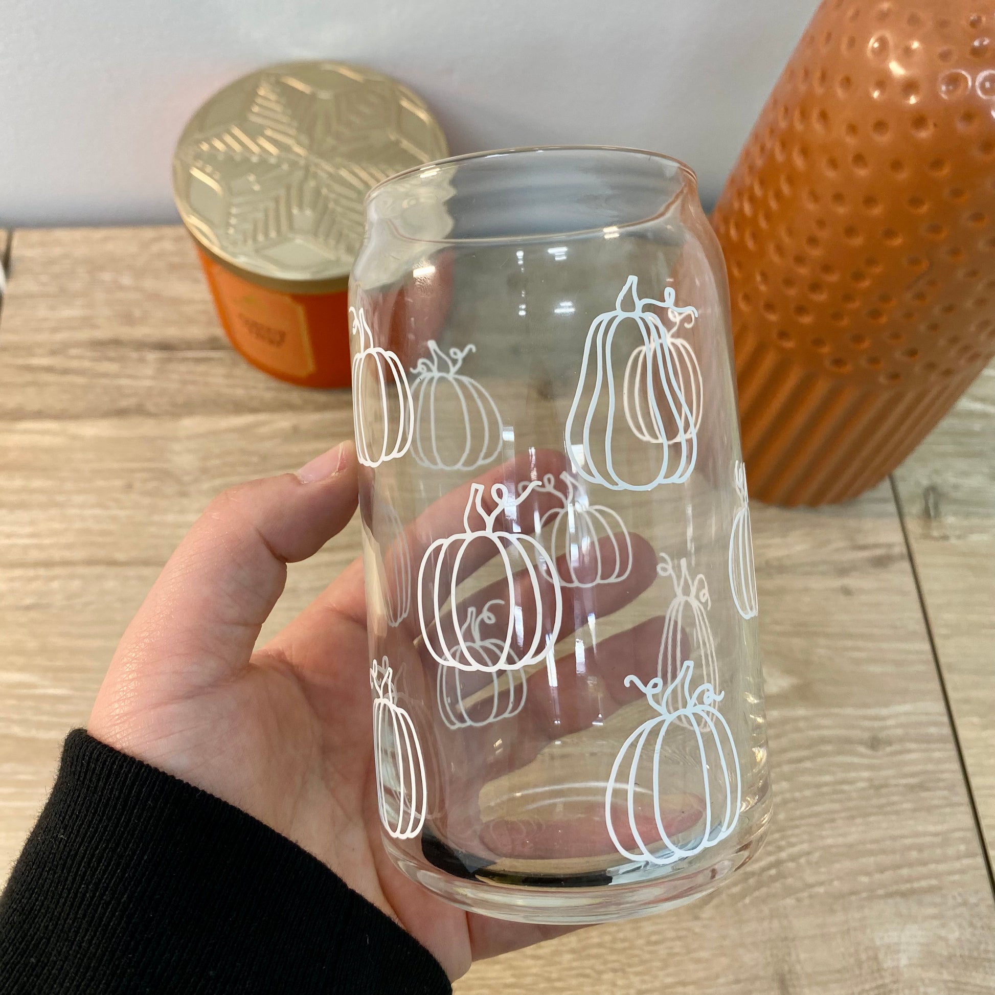 Fall Pumpkin Glass Can - Pumpkin Glass Can - Fall Iced Coffee Glass Cu –  Lulu & May