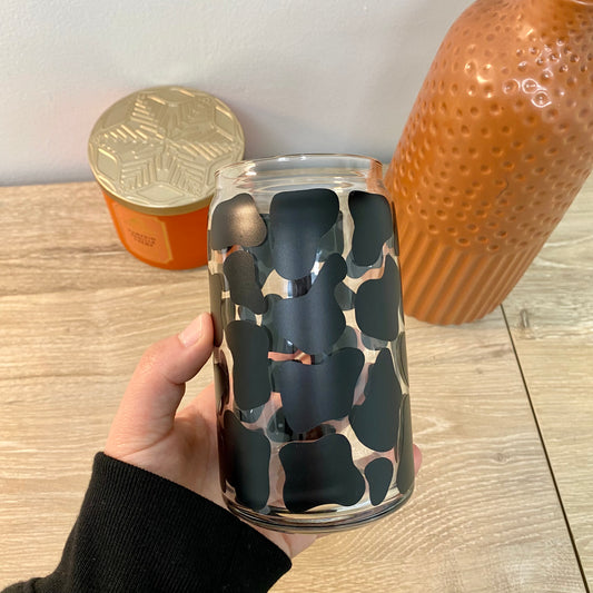 Cow Print Glass Can - Black and White