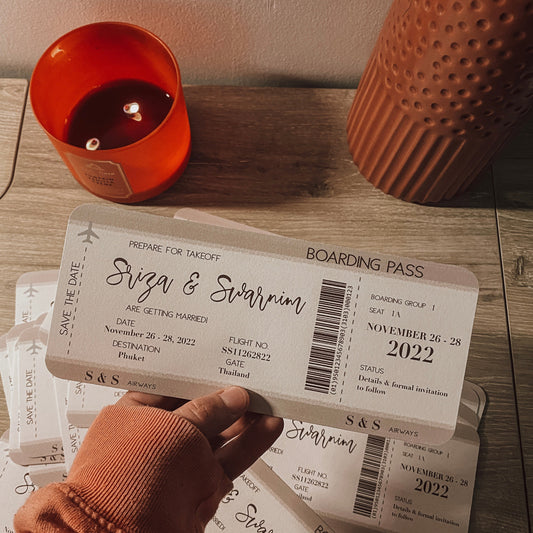 Save the Date Boarding Pass | Card stock Boarding Pass Wedding Invitations | Custom Destination wedding invitation