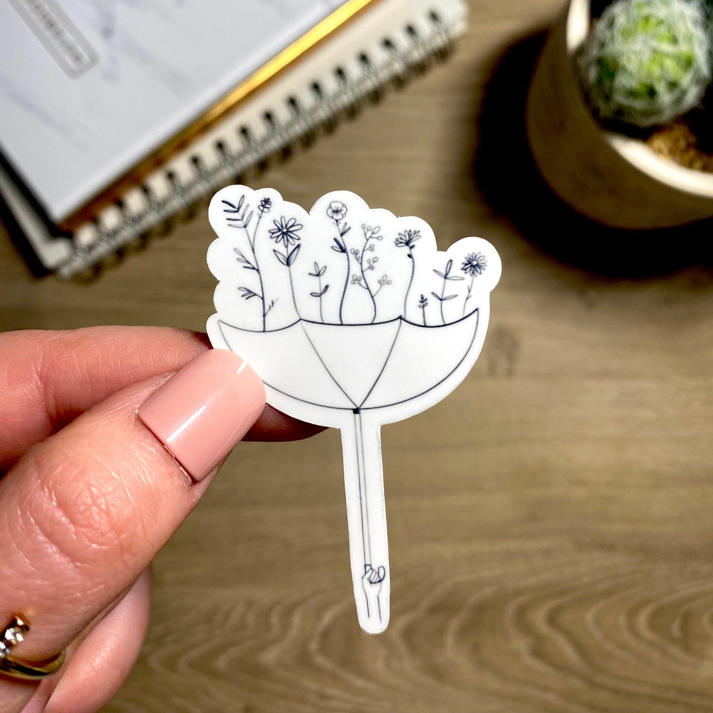 Upside down umbrella with flowers sticker | weatherproof die-cut stickers |  1x2.5”