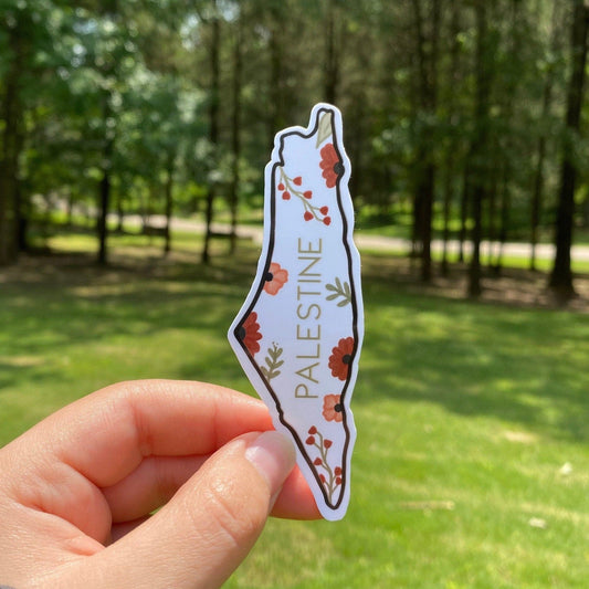 Palestine Map Outline Sticker | Palestine Floral Map Sticker | Free Palestine Sticker | weatherproof die-cut stickers |  1.5 x 4.2"