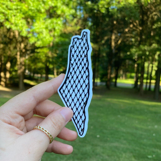 Palestine Kufiyah Sticker | Palestine Map Sticker | Free Palestine Sticker | weatherproof die-cut stickers |  1.5 x 4.2"
