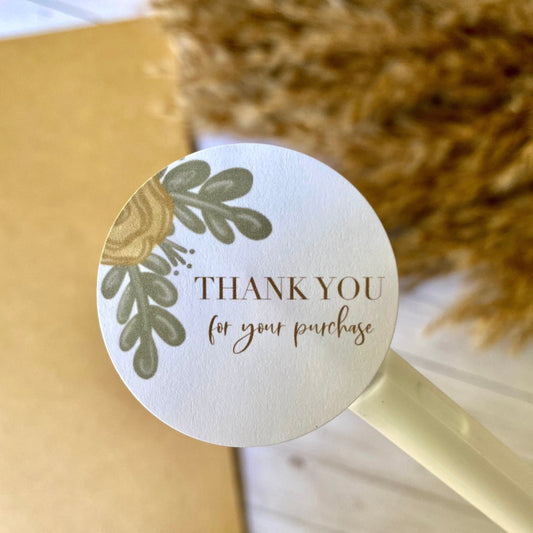 Thank You Packaging Stickers - 1.67" Thank You Stickers - Yellow Floral Thank You For Your Purchase Sticker - Small Business Packaging Stick