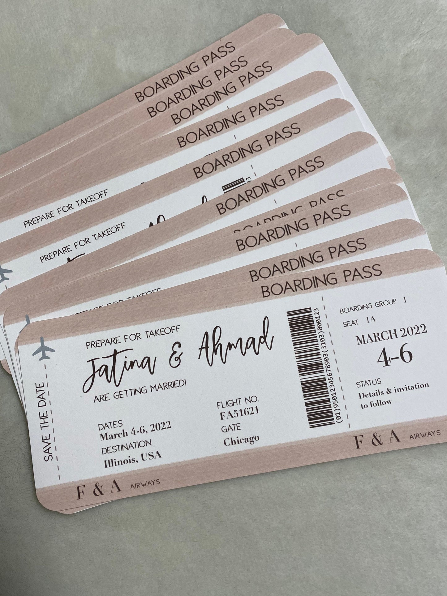 Save the Date Boarding Pass | Card stock Boarding Pass Wedding Invitations | Custom Destination wedding invitation